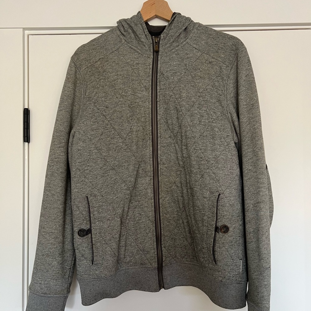 Gray Quilted Zip-Up Hoodie